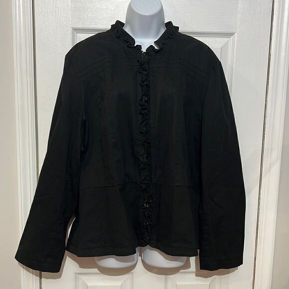 Sandro Studio cotton black ruffle zip up jacket size 3X - Picture 1 of 10
